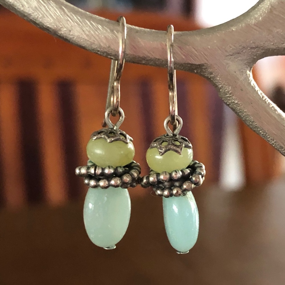 Silver and bead drop earrings on wires